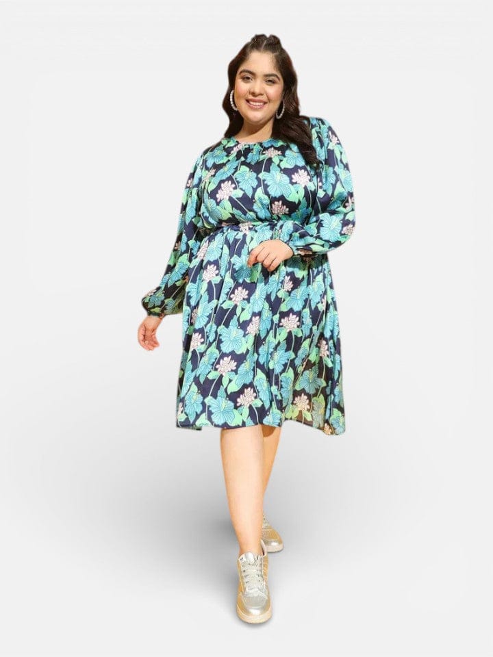 Plus Size Multicolor Floral Print Dress