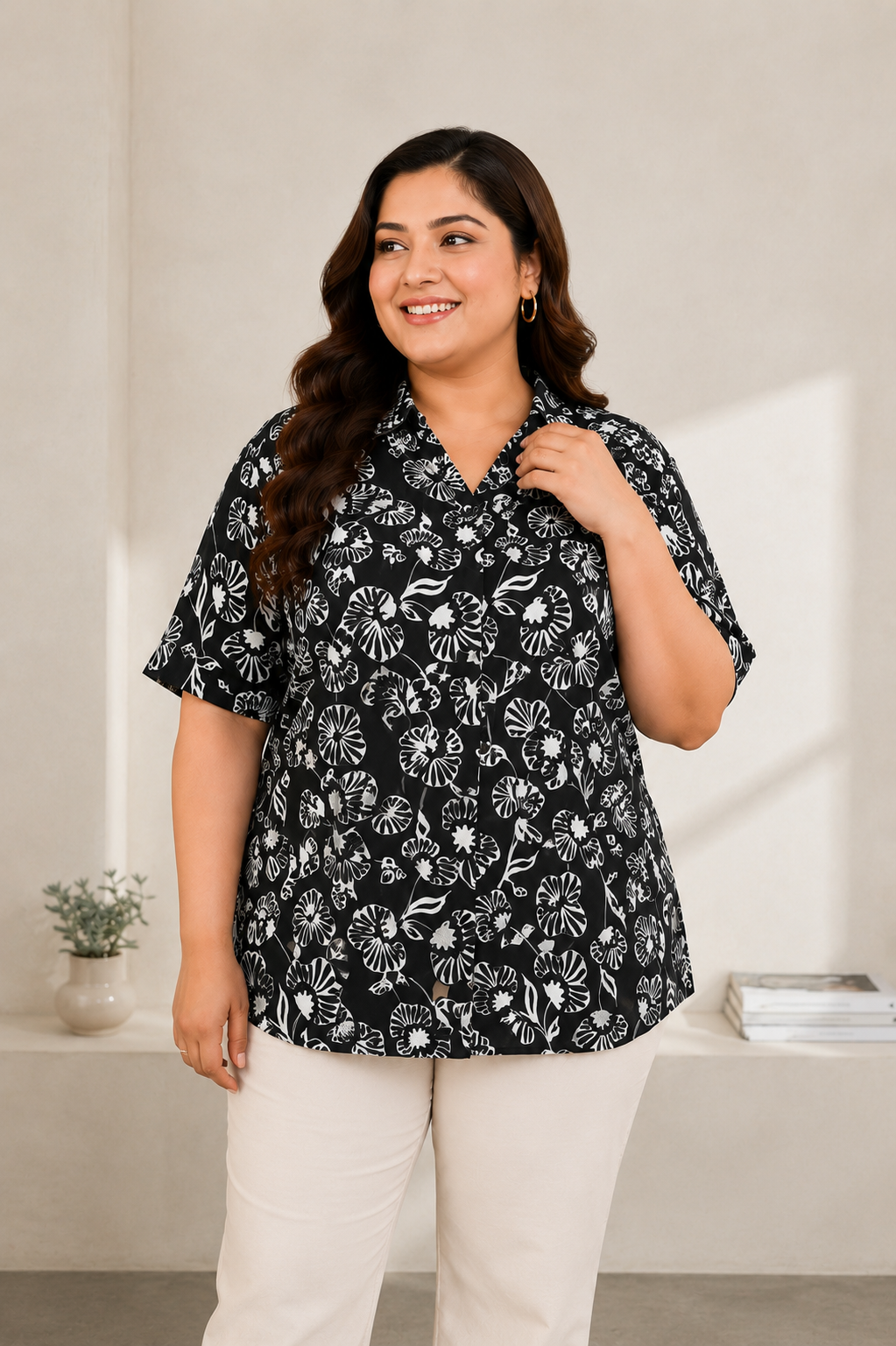 Plus Size Black Floral Top