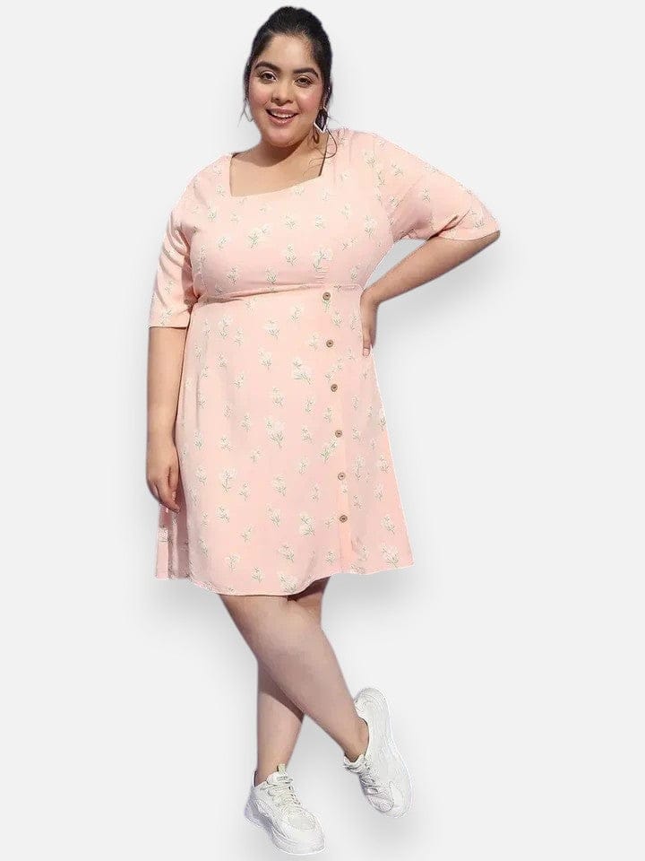 Plus Size Peach Floral Print Dress