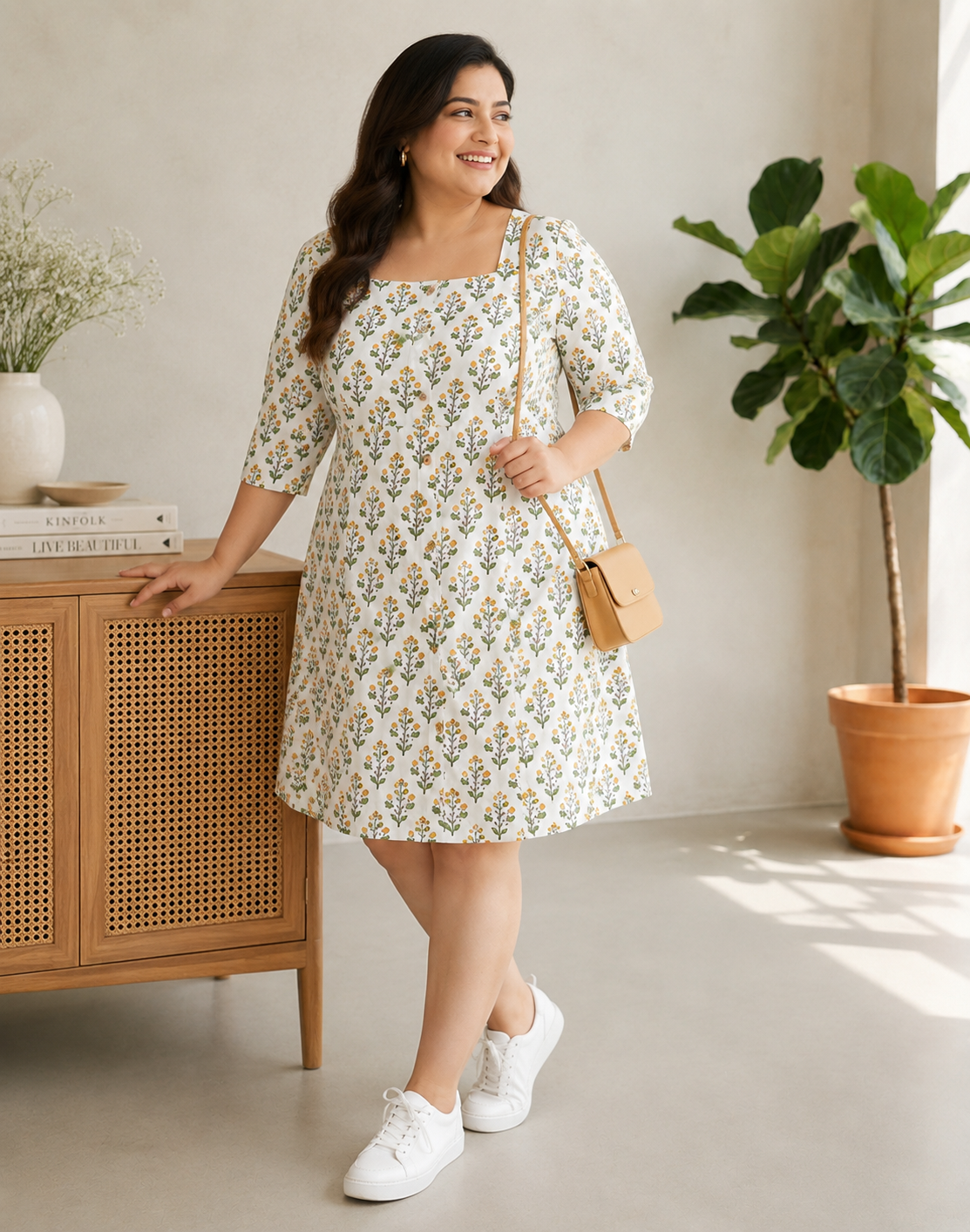 Plus Size Multicolor Floral Print Viscose Dress