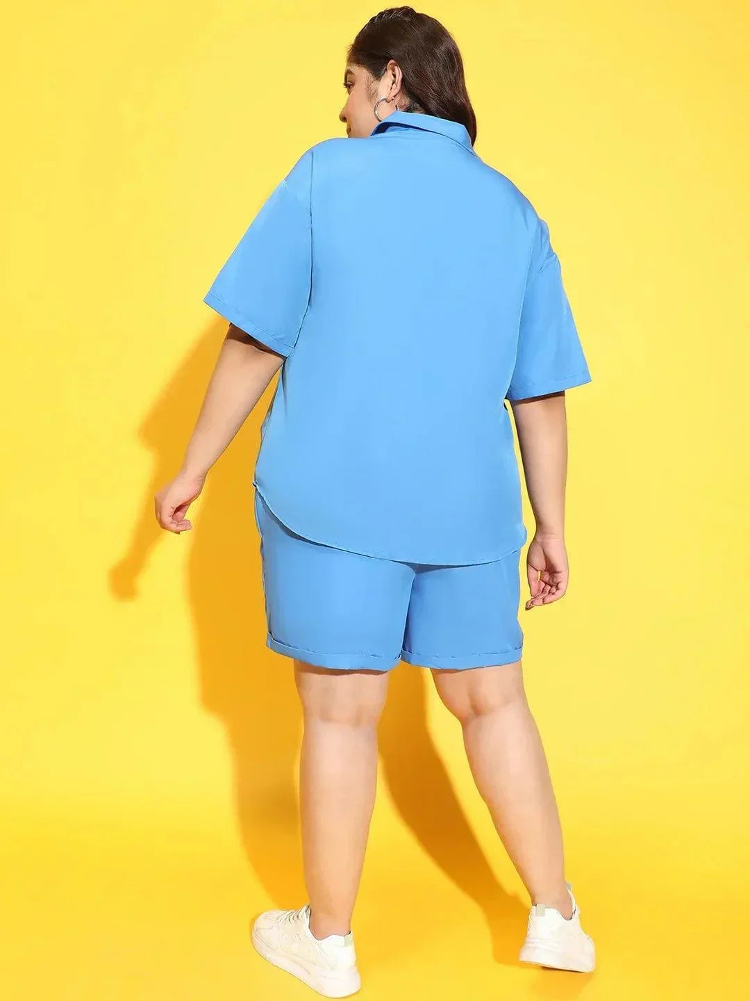 Horizon Blue Shirt and Shorts Plus Size Co-Ord Set - oxolloxo