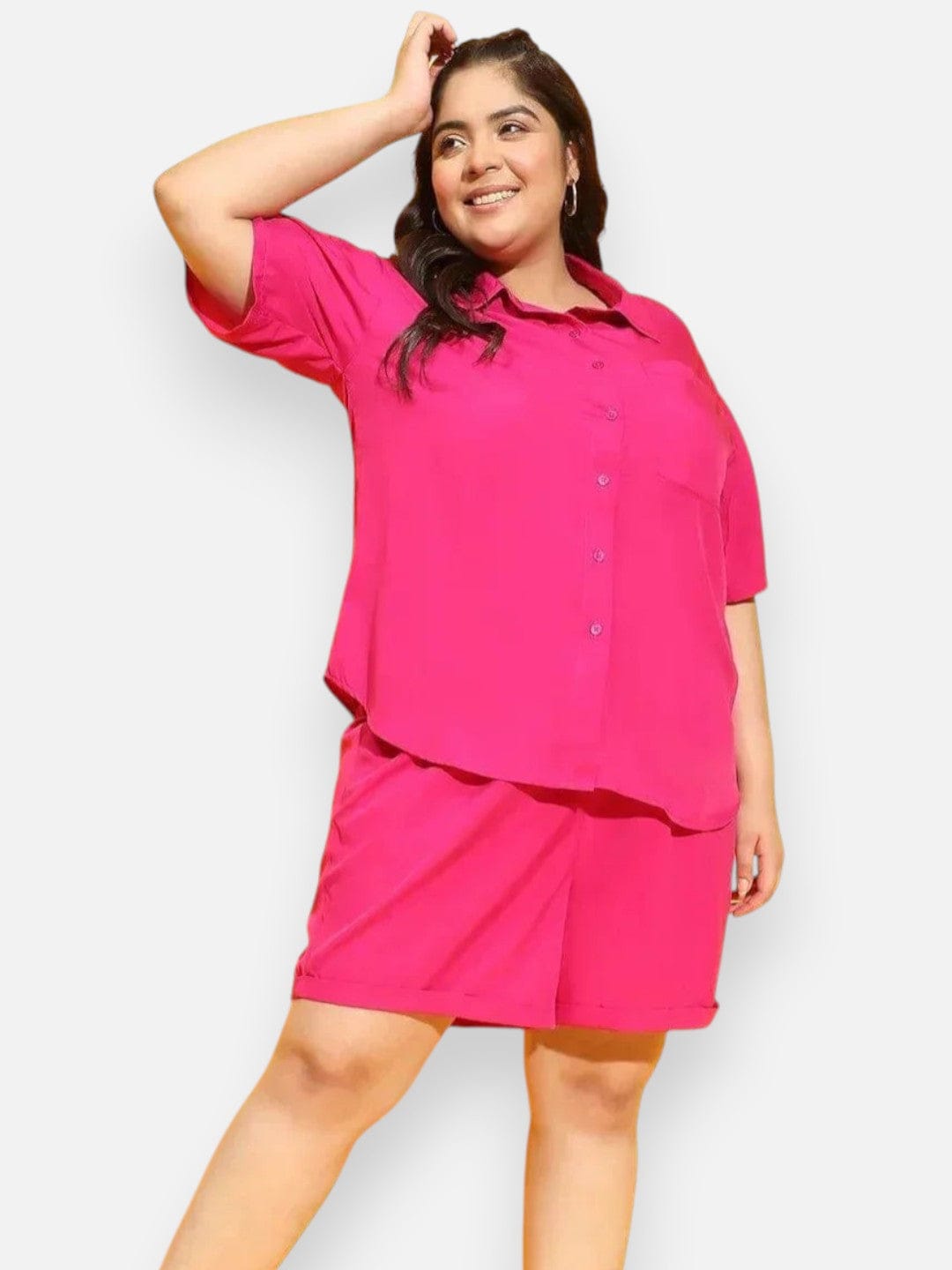 Blush Pink Shirt and Shorts Plus Size Co-Ord Set Now