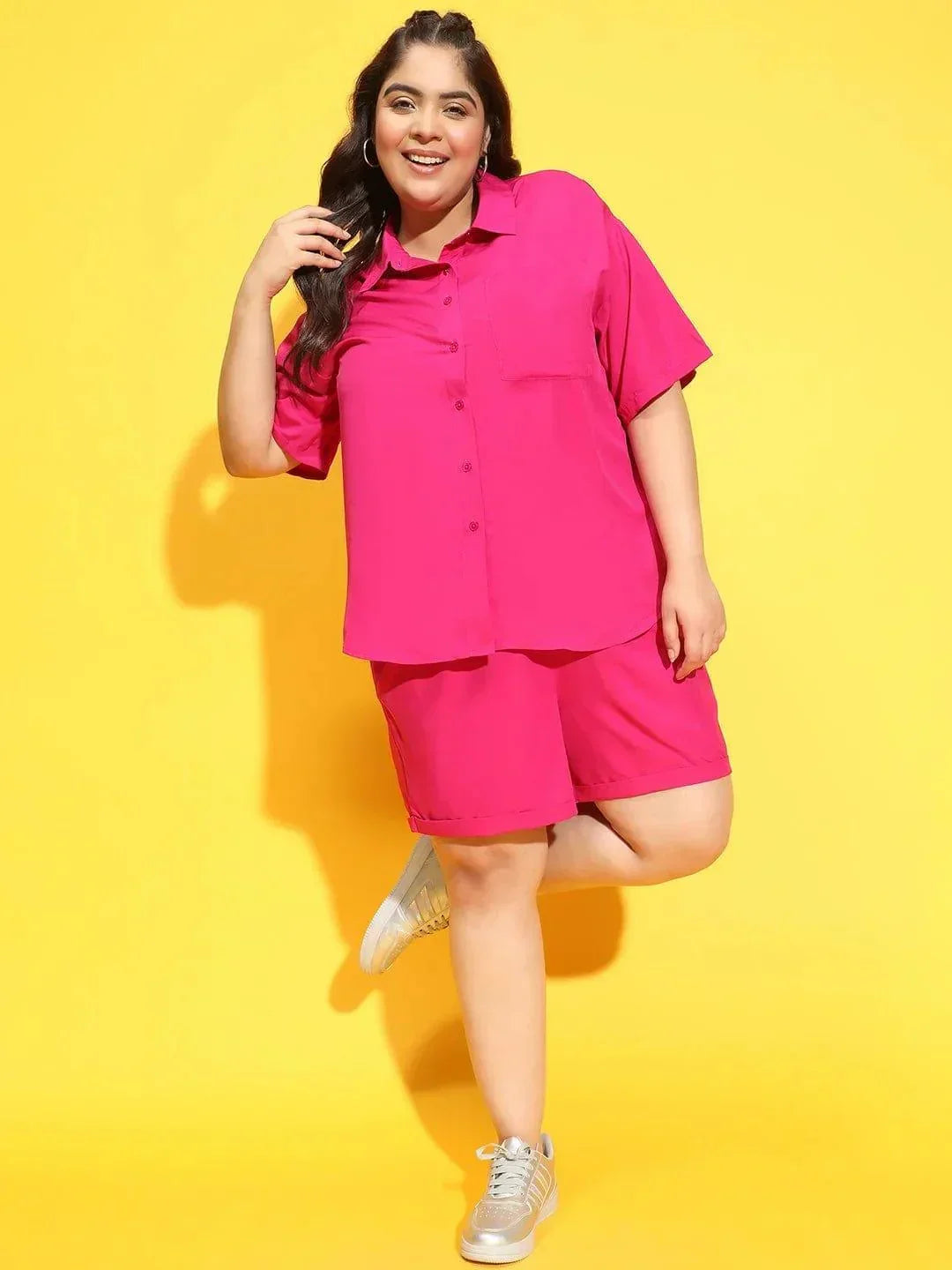 Blush Pink Shirt and Shorts Plus Size Co-Ord Set Now - oxolloxo