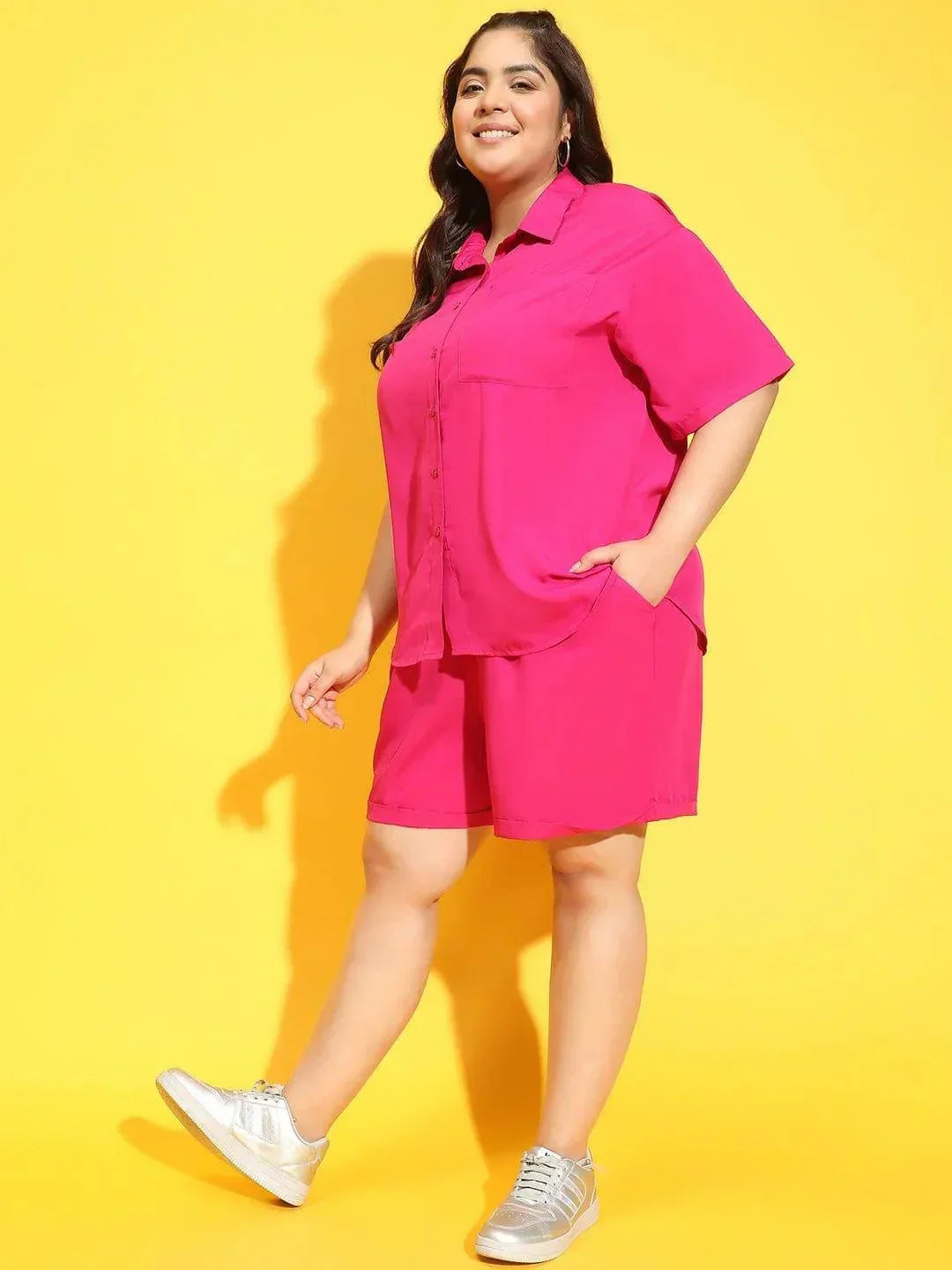 Blush Pink Shirt and Shorts Plus Size Co-Ord Set Now - oxolloxo