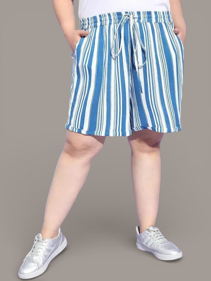 Plus Size Blue Stripe Viscose Short