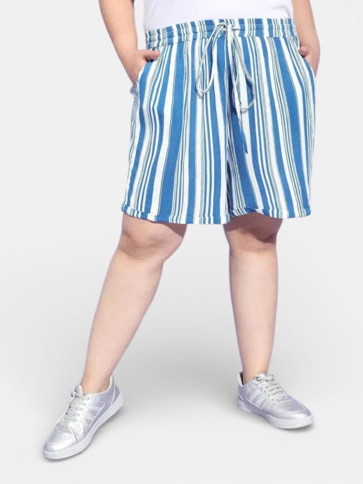 Plus Size Blue Stripe Viscose Short