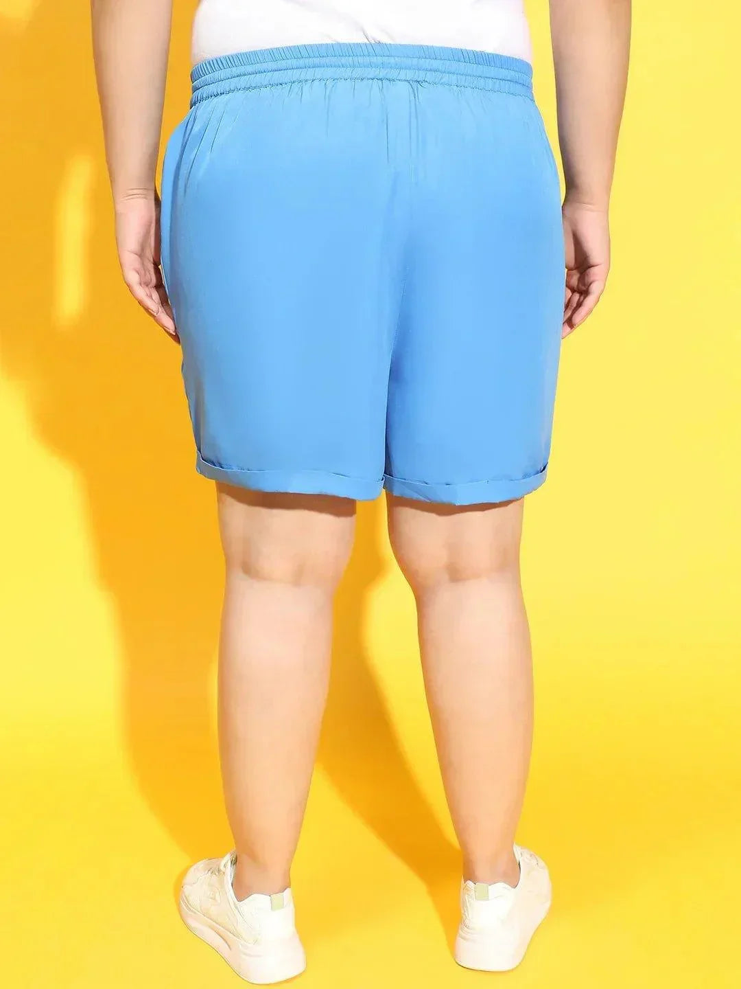Brand Blue Elasticated Tie Up Detailing Plus Size Shorts - oxolloxo