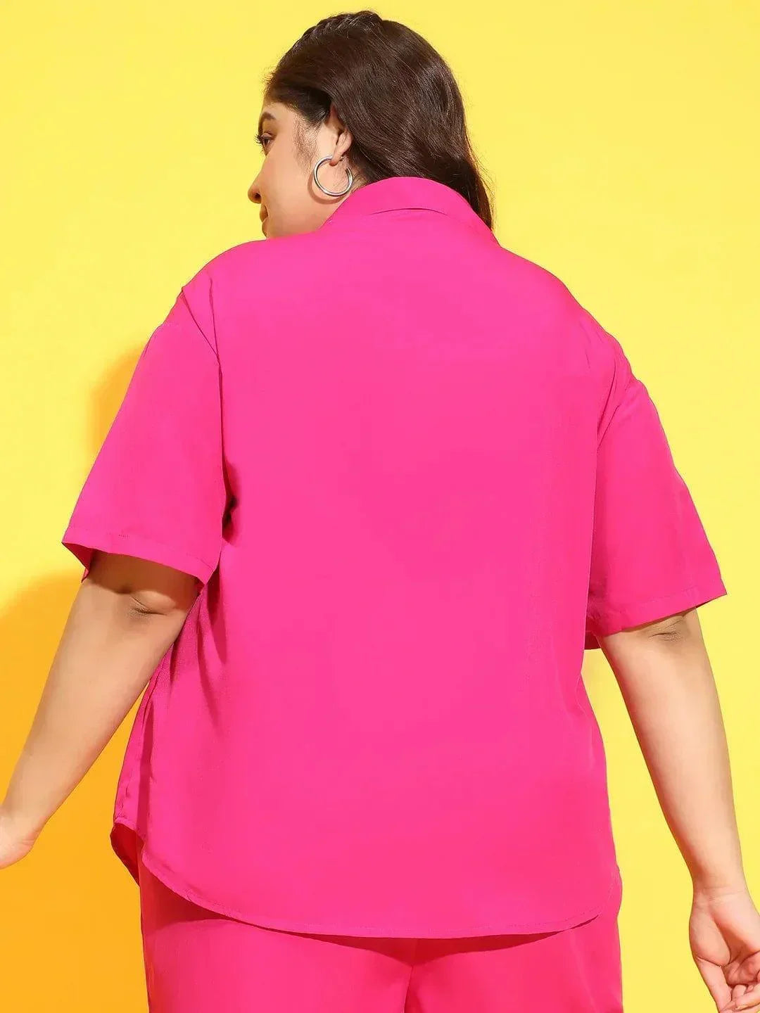 Exotic Pink Button Down Short Sleeve Plus Size Shirt - oxolloxo