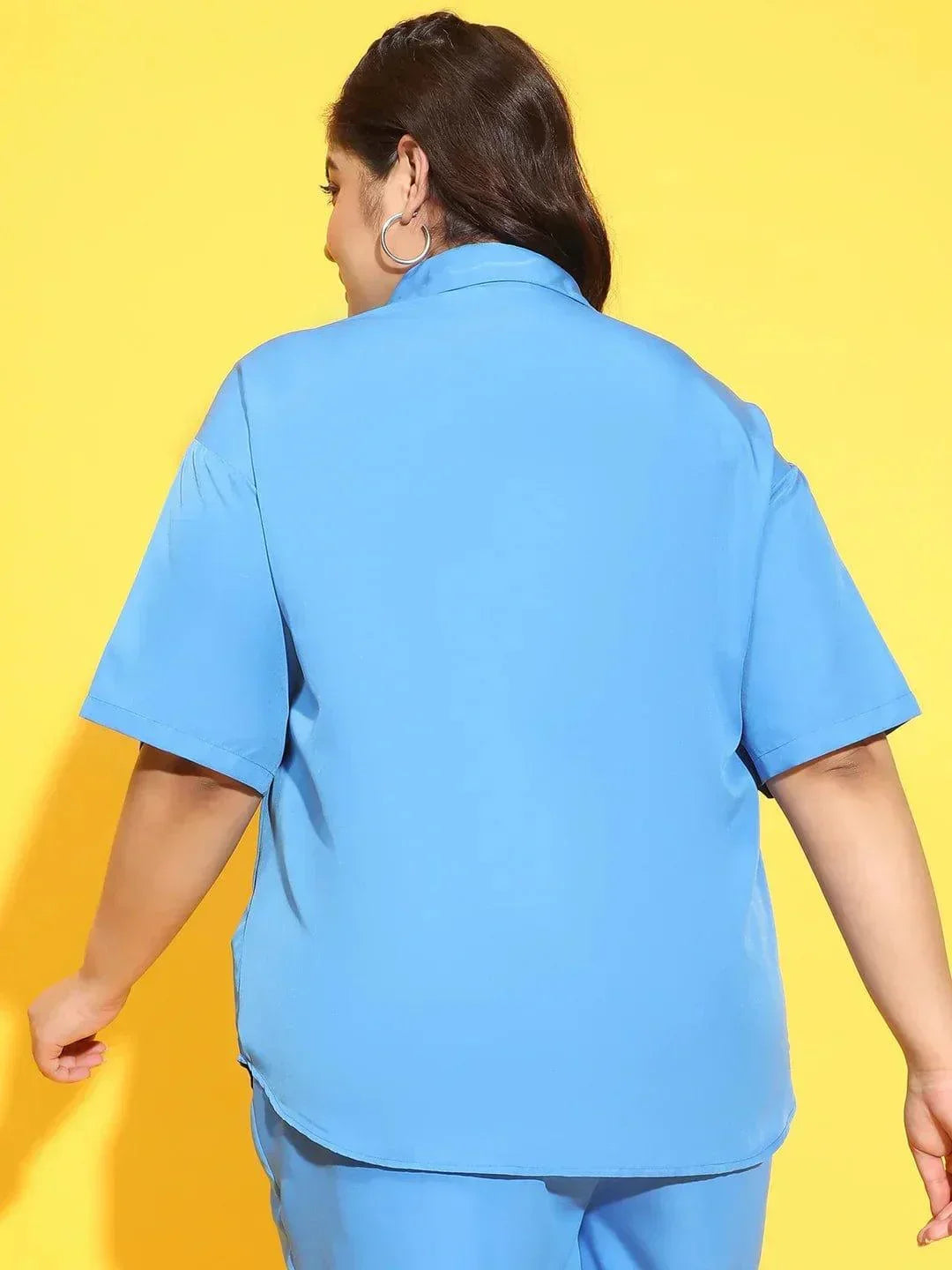 Wondrous Blue Button Down Short Sleeve Plus Size Shirt - oxolloxo