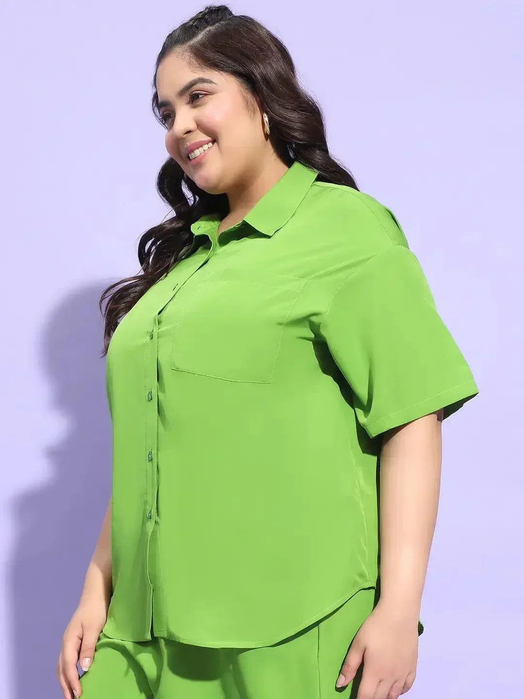 Unique Green Button Down Short Sleeve Plus Size Shirt - oxolloxo