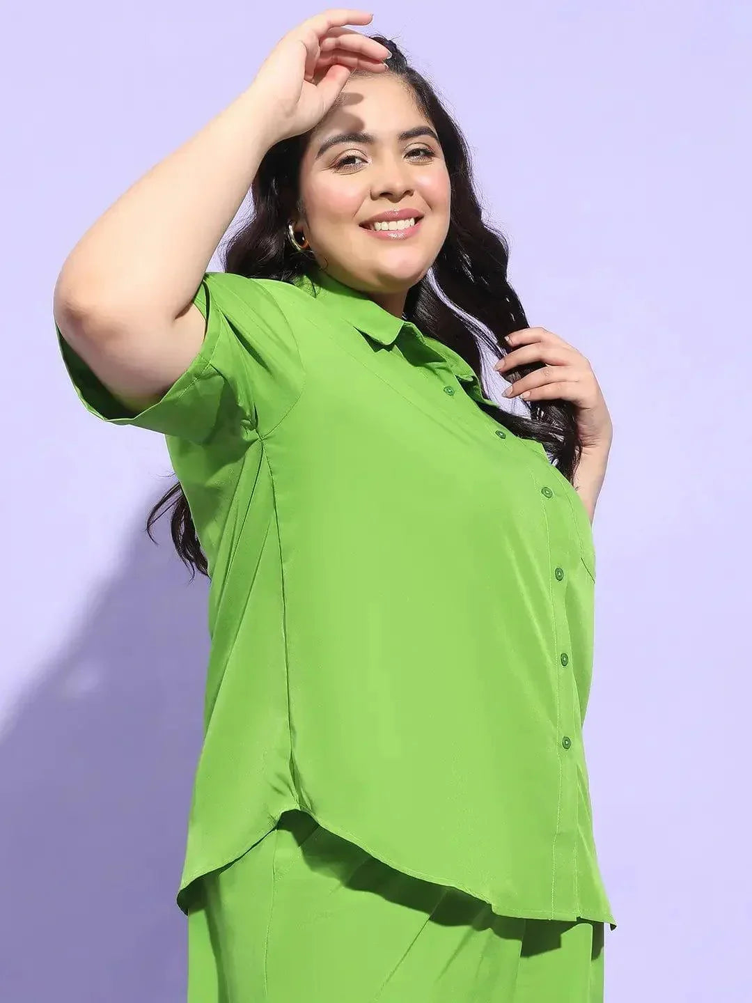 Unique Green Button Down Short Sleeve Plus Size Shirt - oxolloxo