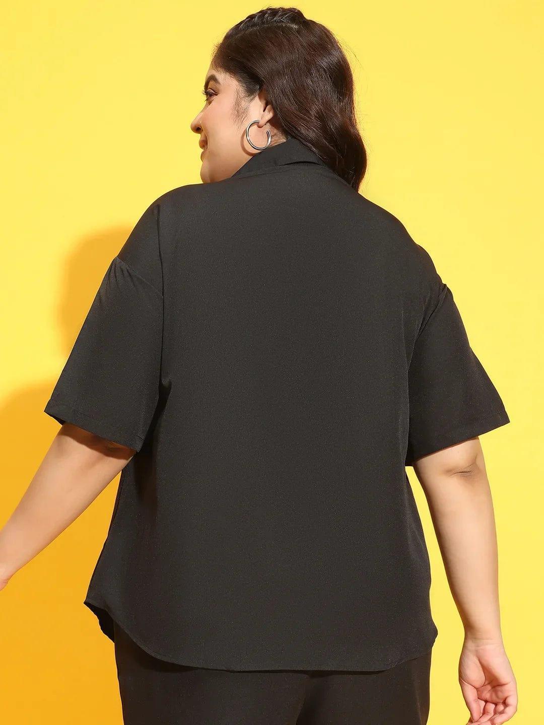 Heavy Black Button Down Short Sleeve Plus Size Shirt - oxolloxo