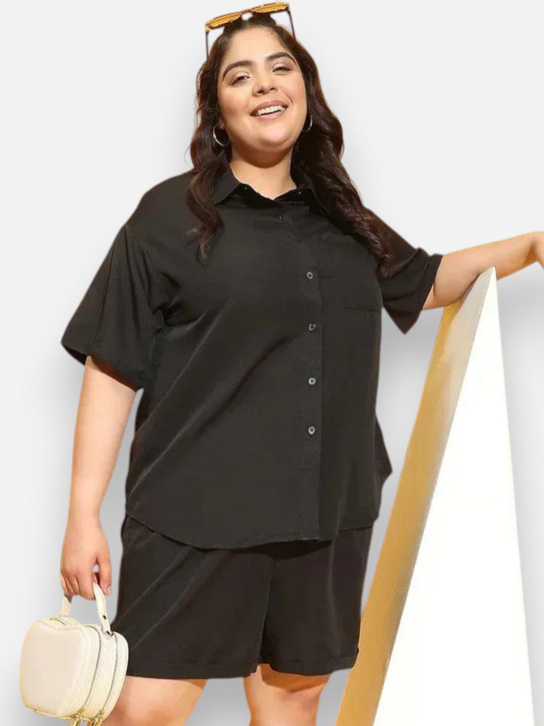 Plus Size Black Polyester Shirt