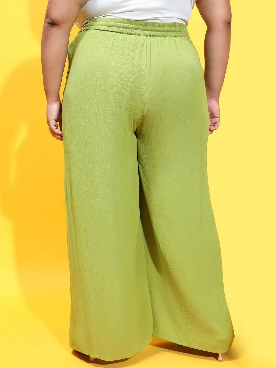 Plus size green viscose pants with tie-knot waist, photo 4
