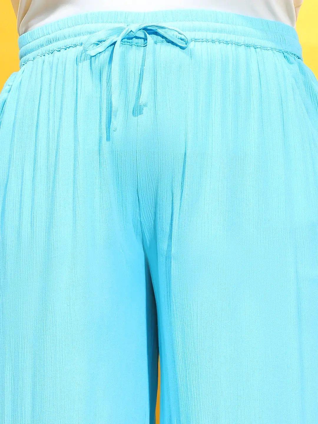 Dozy Blue Elasticated Tie-Knot Detail Plus Size Pant - oxolloxo