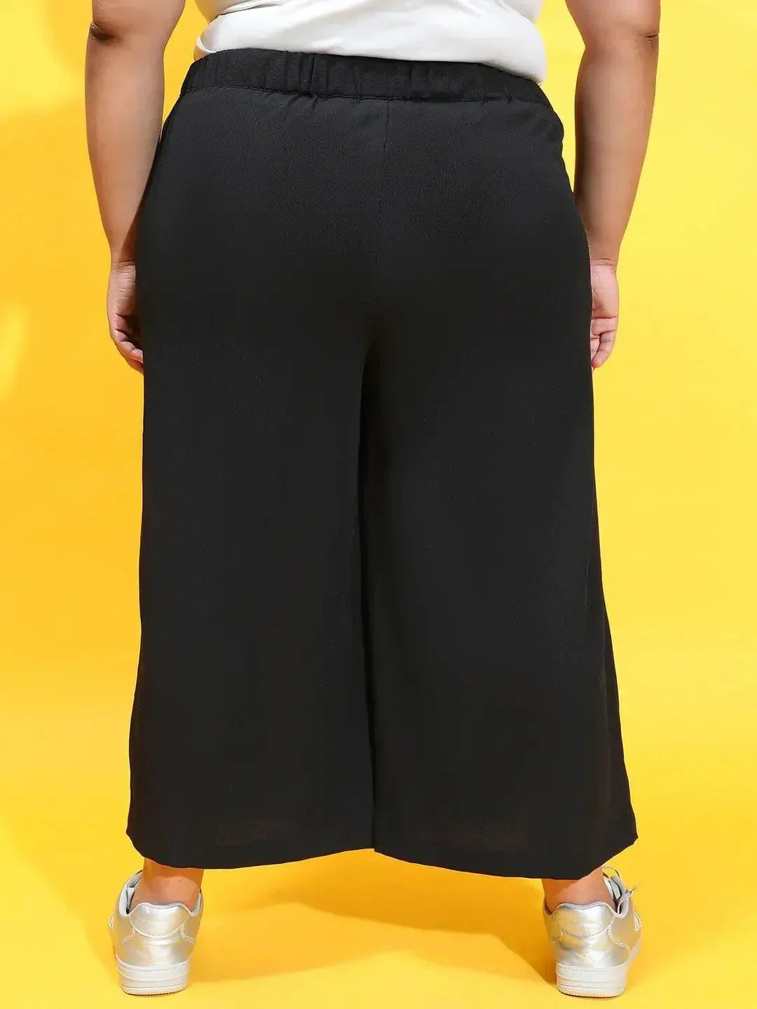Brand New Solid Black Elasticated Plus Size Culottes - oxolloxo