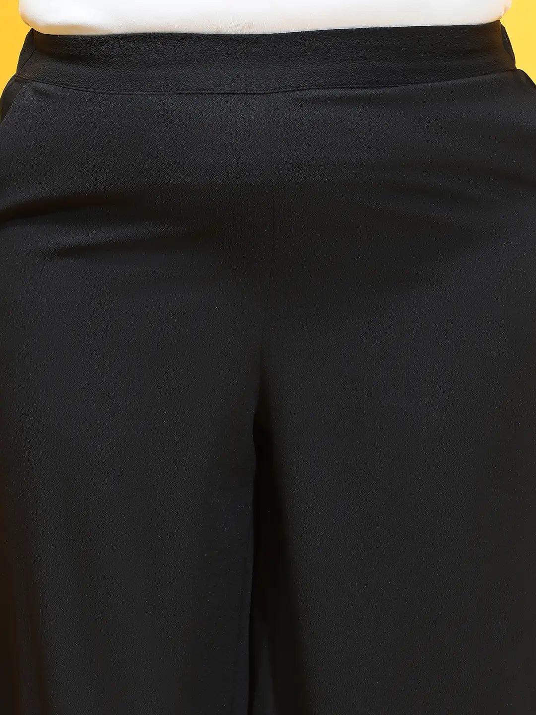 Brand New Solid Black Elasticated Plus Size Culottes - oxolloxo
