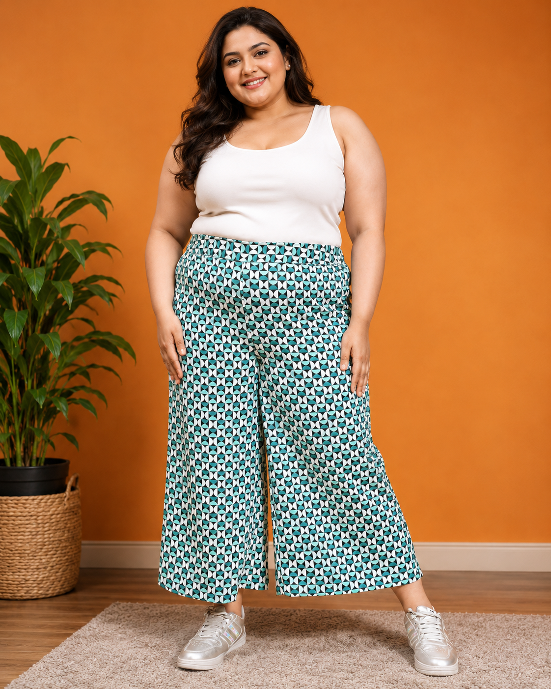 Plus Size Multicolor Printed Culottes
