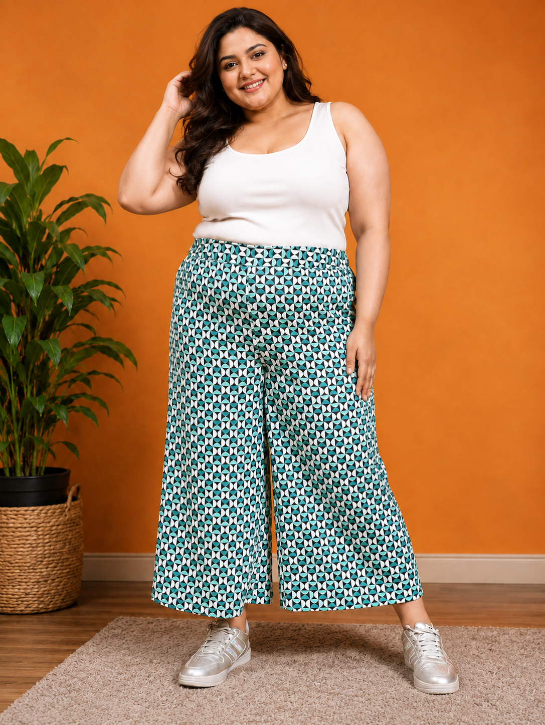 Plus Size Multicolor Printed Culottes