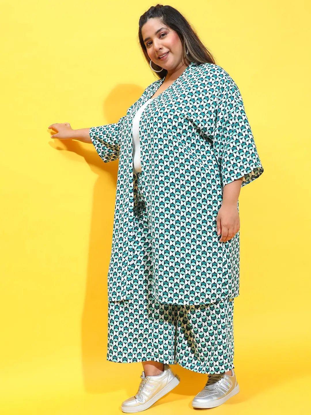 Multicolor Printed Shrug Culottes Plus Size Co-Ord Set - oxolloxo
