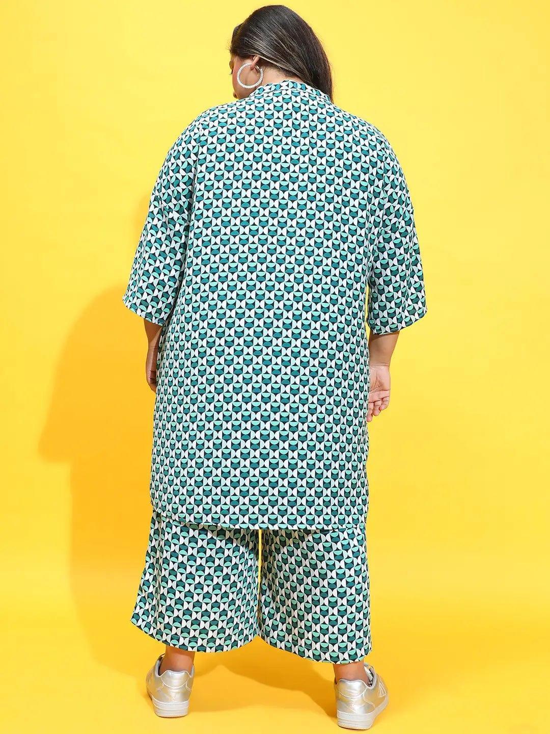 Multicolor Printed Shrug Culottes Plus Size Co-Ord Set - oxolloxo