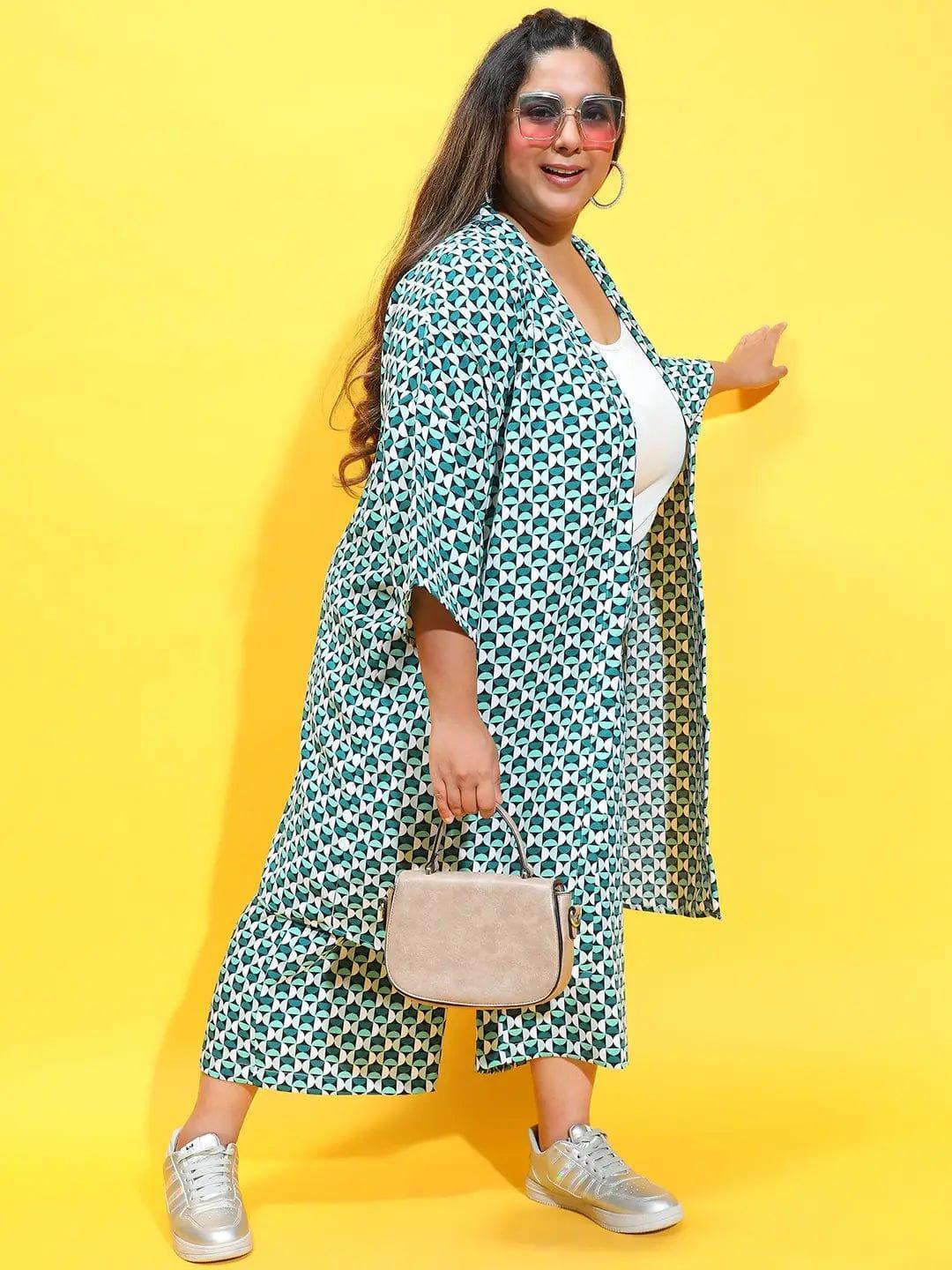 Multicolor Printed Shrug Culottes Plus Size Co-Ord Set - oxolloxo