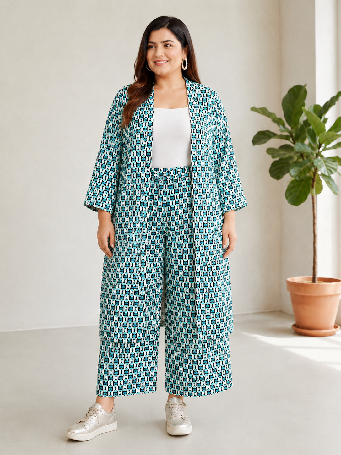 Plus Size Multicolor Printed Co-Ord Set