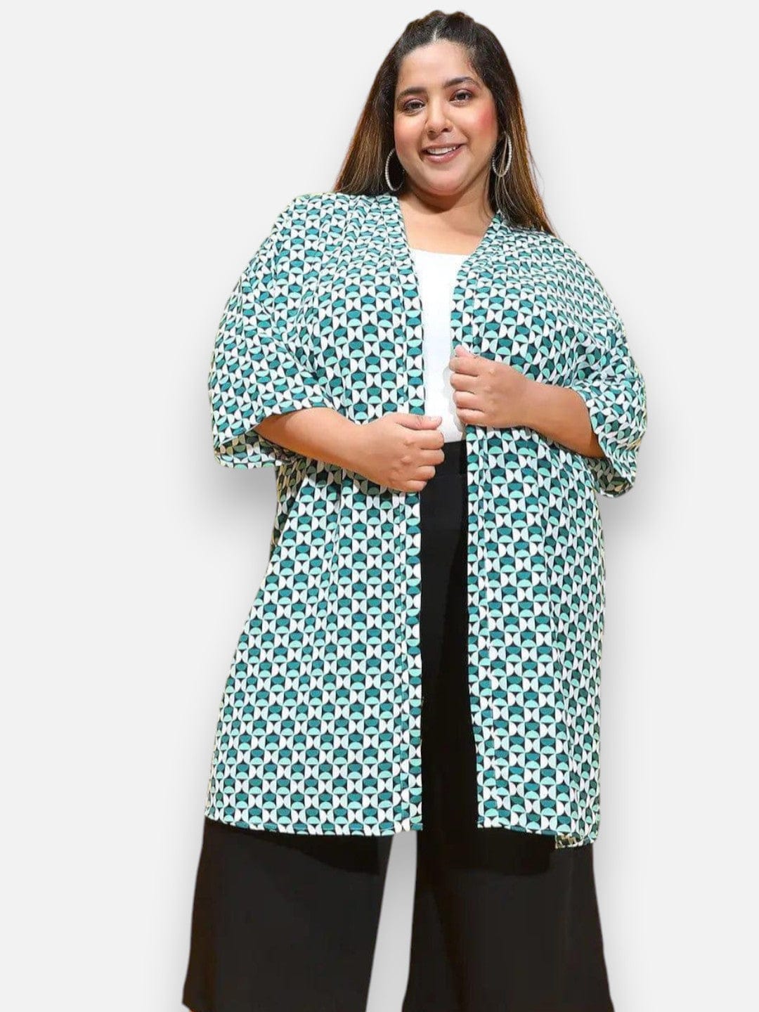Plus Size Multicolor Printed Polyester Shrug
