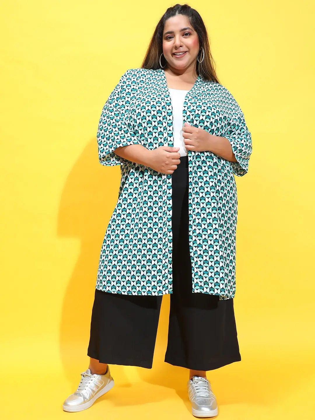 Multicolor Printed Open Collar Plus Size Snaky Shrug - oxolloxo