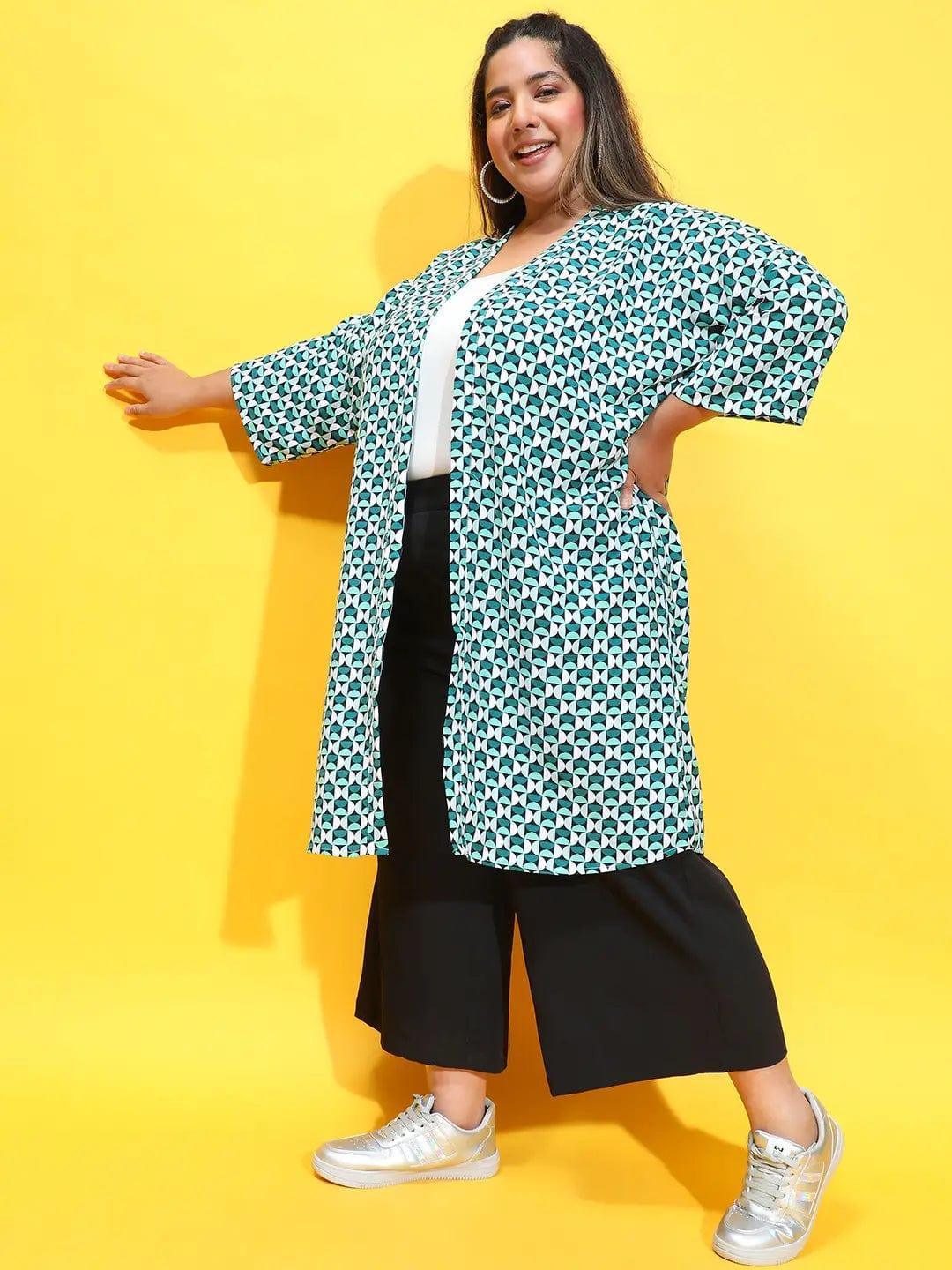 Multicolor Printed Open Collar Plus Size Snaky Shrug - oxolloxo