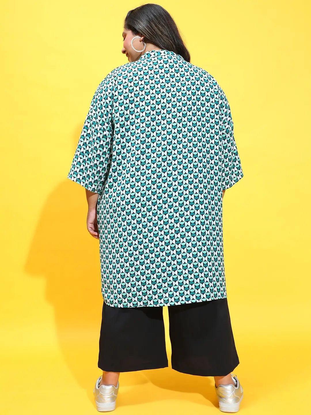 Multicolor Printed Open Collar Plus Size Snaky Shrug - oxolloxo