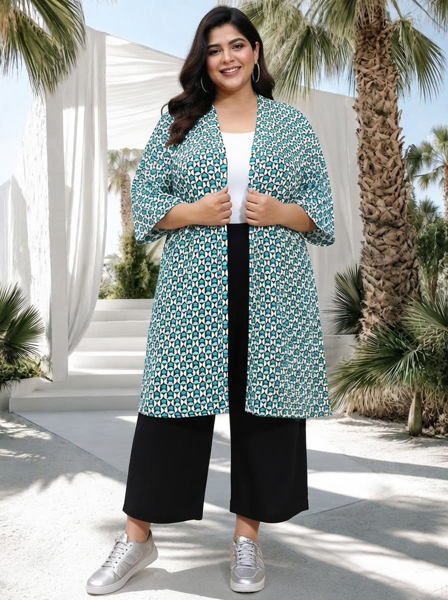 Plus Size Multicolor Printed Shrug