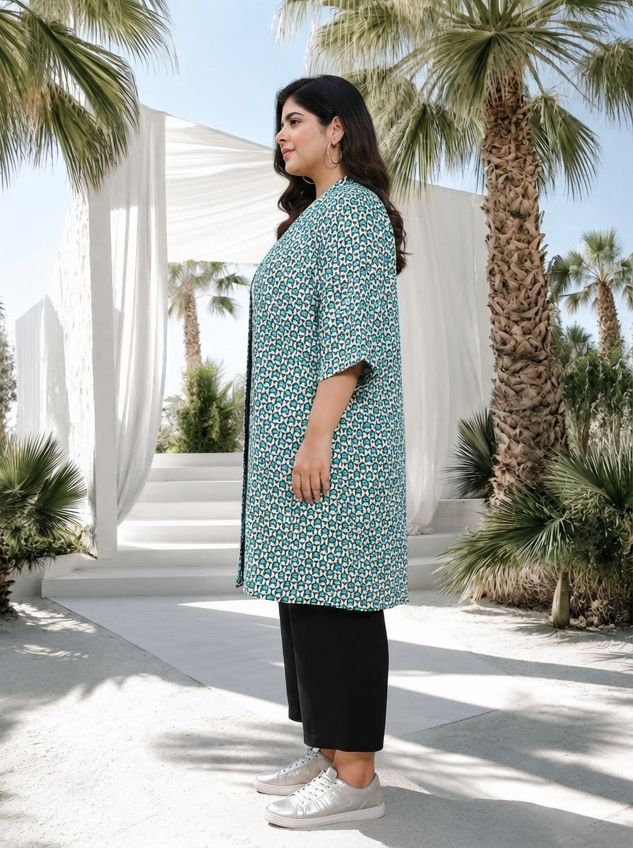 Plus Size Multicolor Printed Shrug
