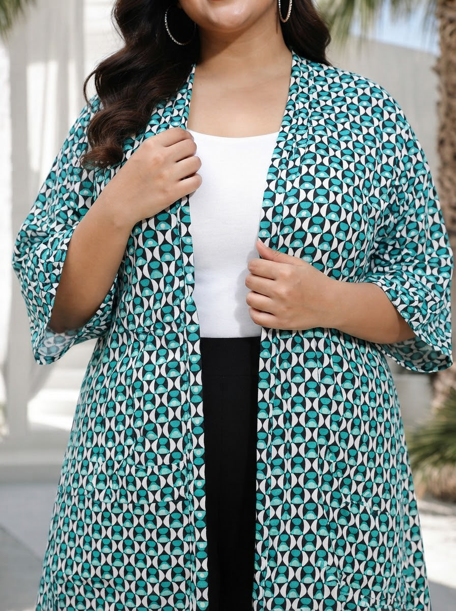 Plus Size Multicolor Printed Shrug