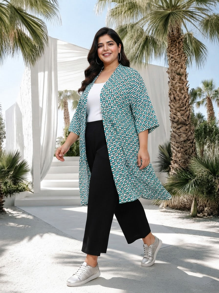 Plus Size Multicolor Printed Shrug