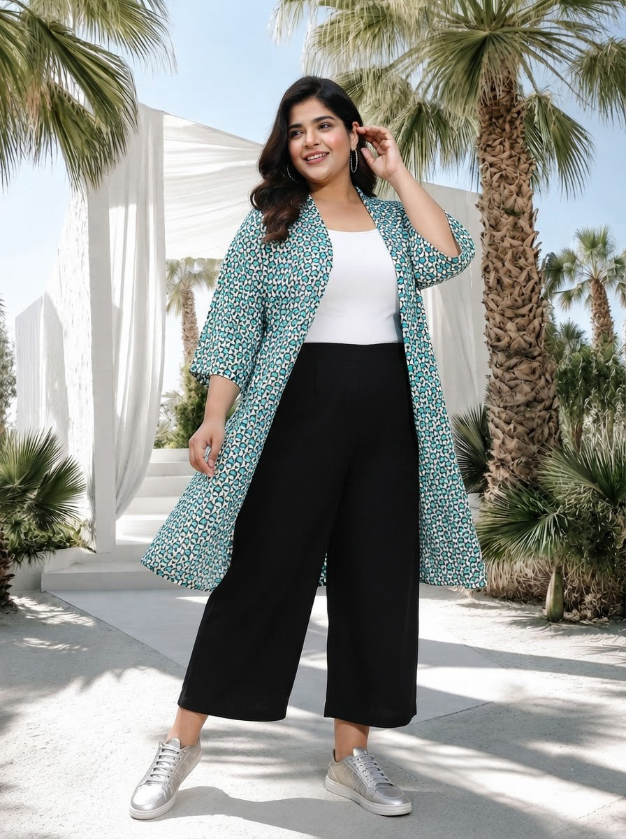 Plus Size Multicolor Printed Shrug