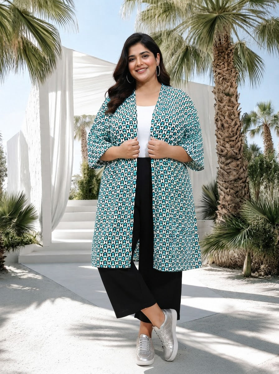 Plus Size Multicolor Printed Shrug