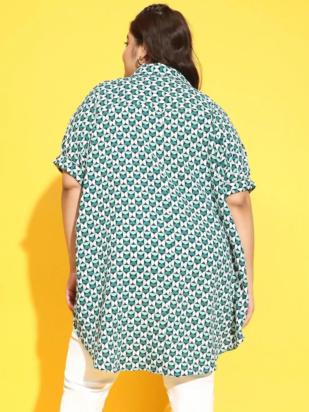 Newly Green Check Print Baggy Style Plus Size Shirt - oxolloxo