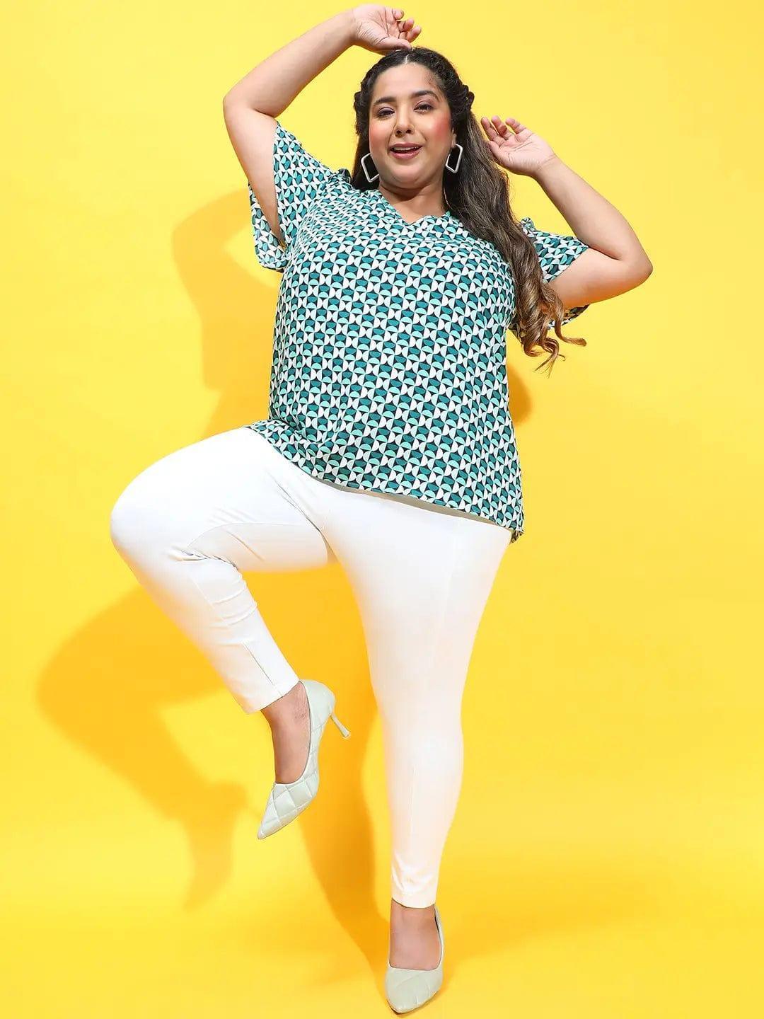 Multicolor Check Print Short Sleeve Plus Size Loopy Top - oxolloxo