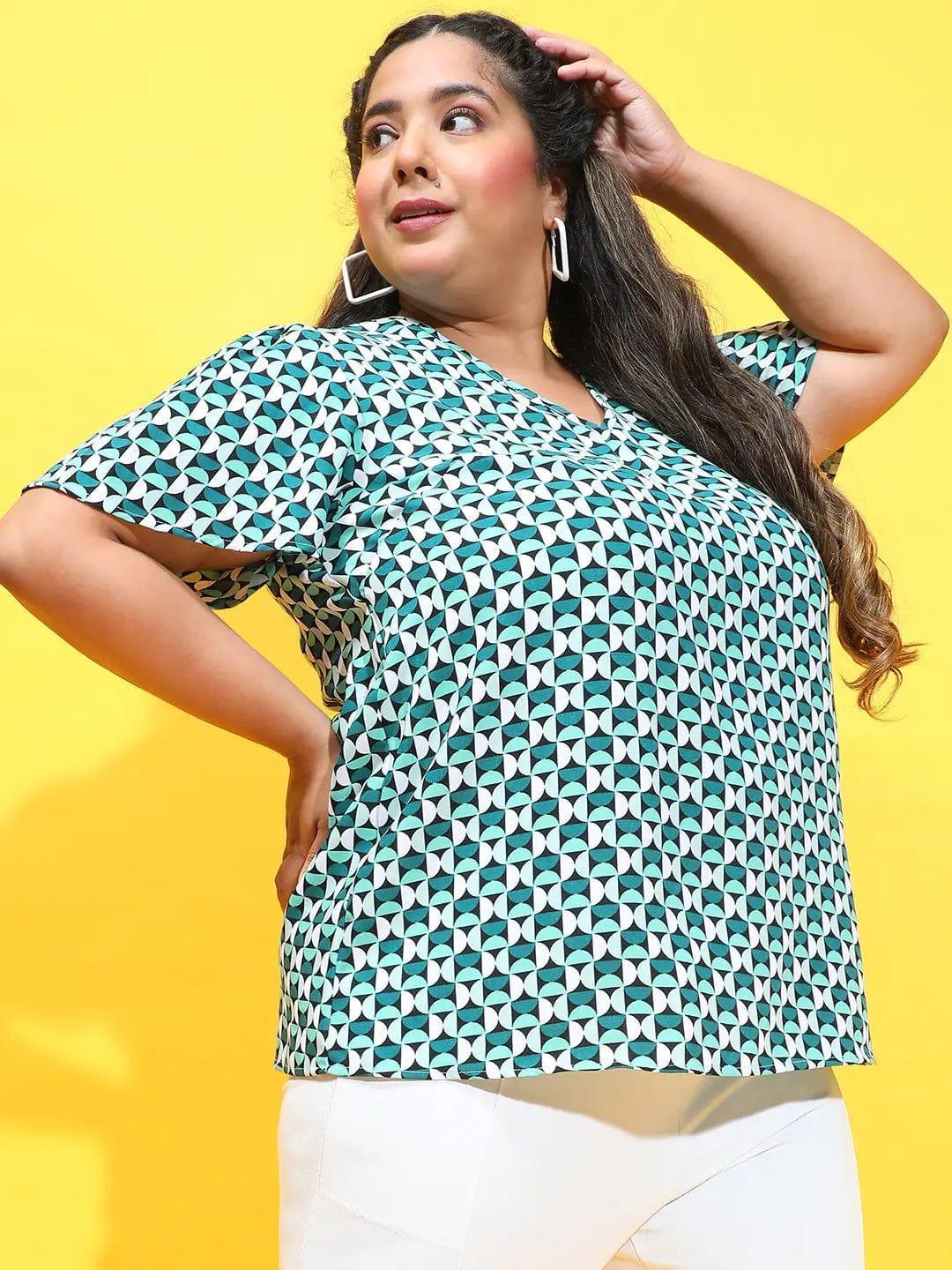 Multicolor Check Print Short Sleeve Plus Size Loopy Top - oxolloxo