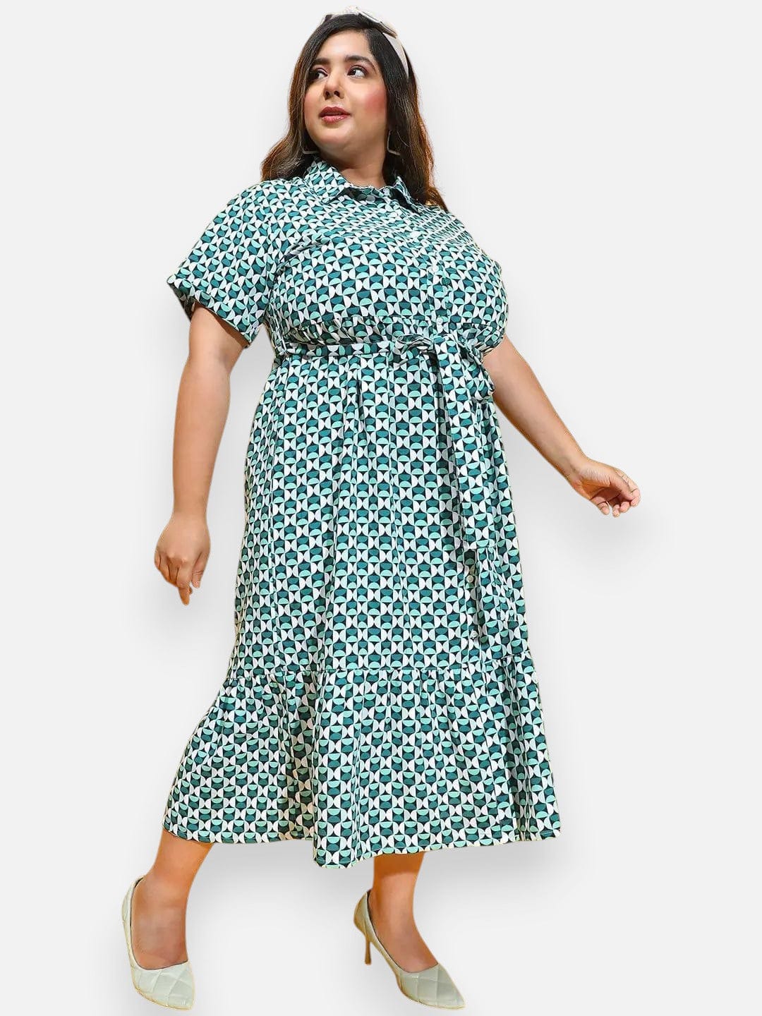 Plus Size Multicolor Check Polyester Dress
