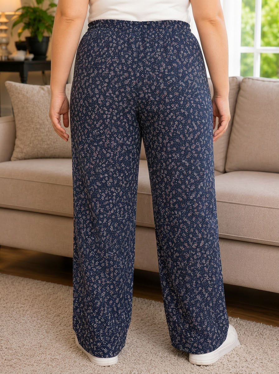 Plus Size Navy Blue Floral Print Pant