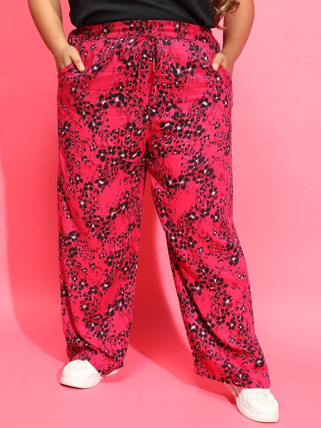 Power Pink Floral Print Tie-Knot Plus Size Pant - oxolloxo
