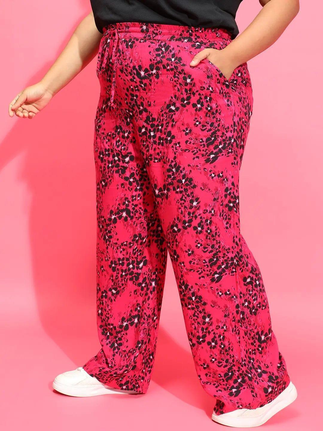 Power Pink Floral Print Tie-Knot Plus Size Pant - oxolloxo