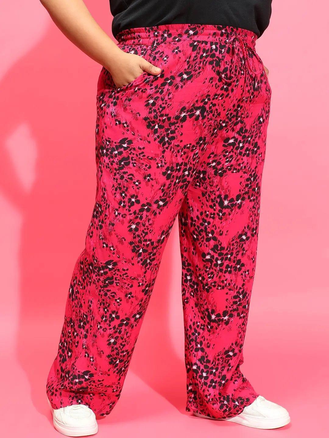 Power Pink Floral Print Tie-Knot Plus Size Pant - oxolloxo