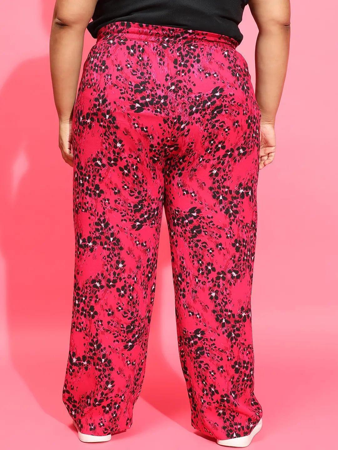 Power Pink Floral Print Tie-Knot Plus Size Pant - oxolloxo