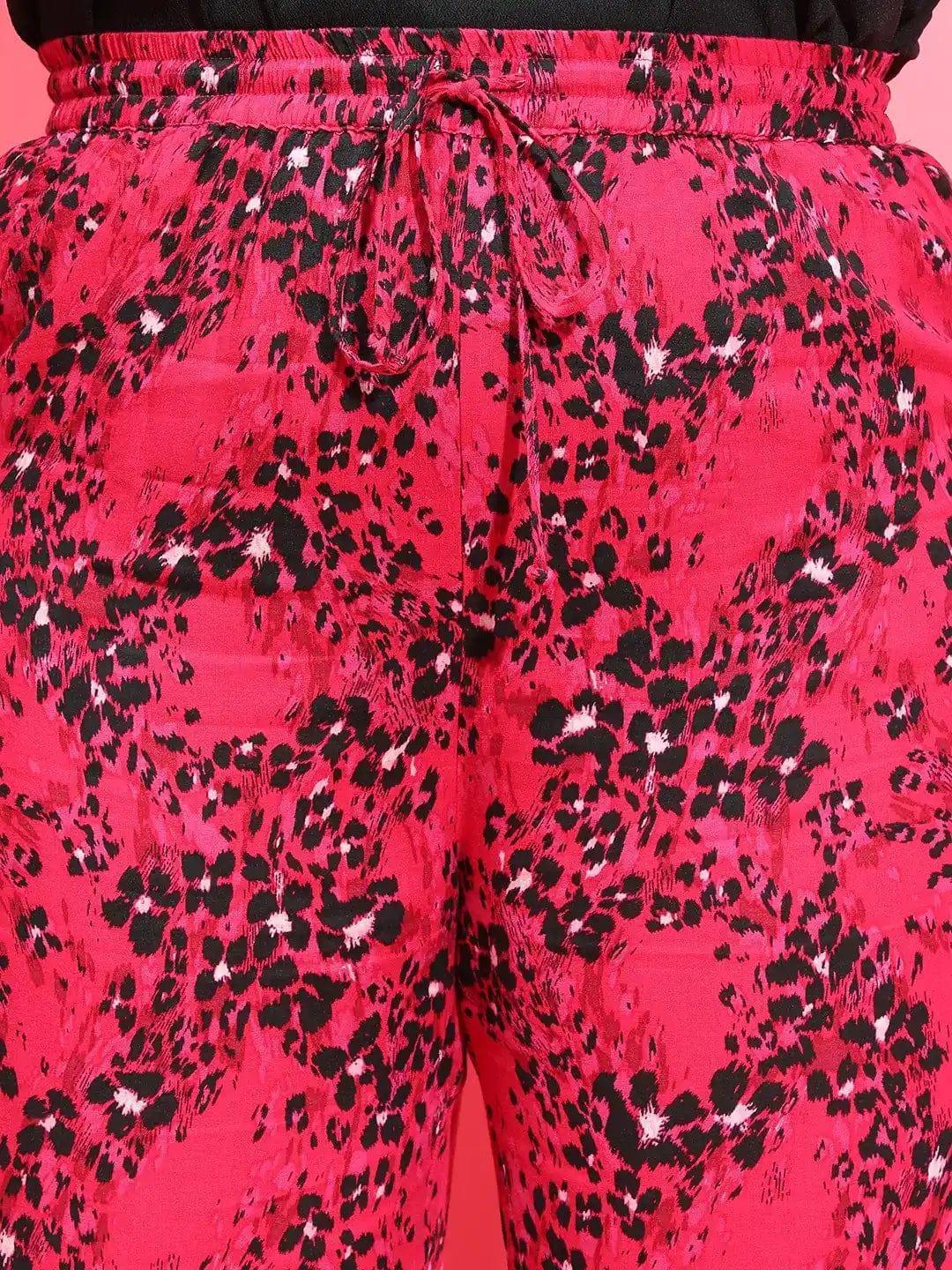 Power Pink Floral Print Tie-Knot Plus Size Pant - oxolloxo