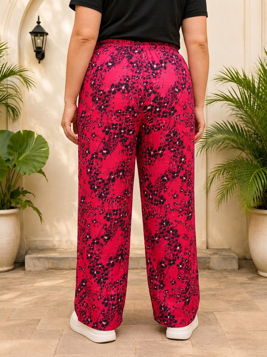 Plus Size Pink Floral Print Viscose Pant