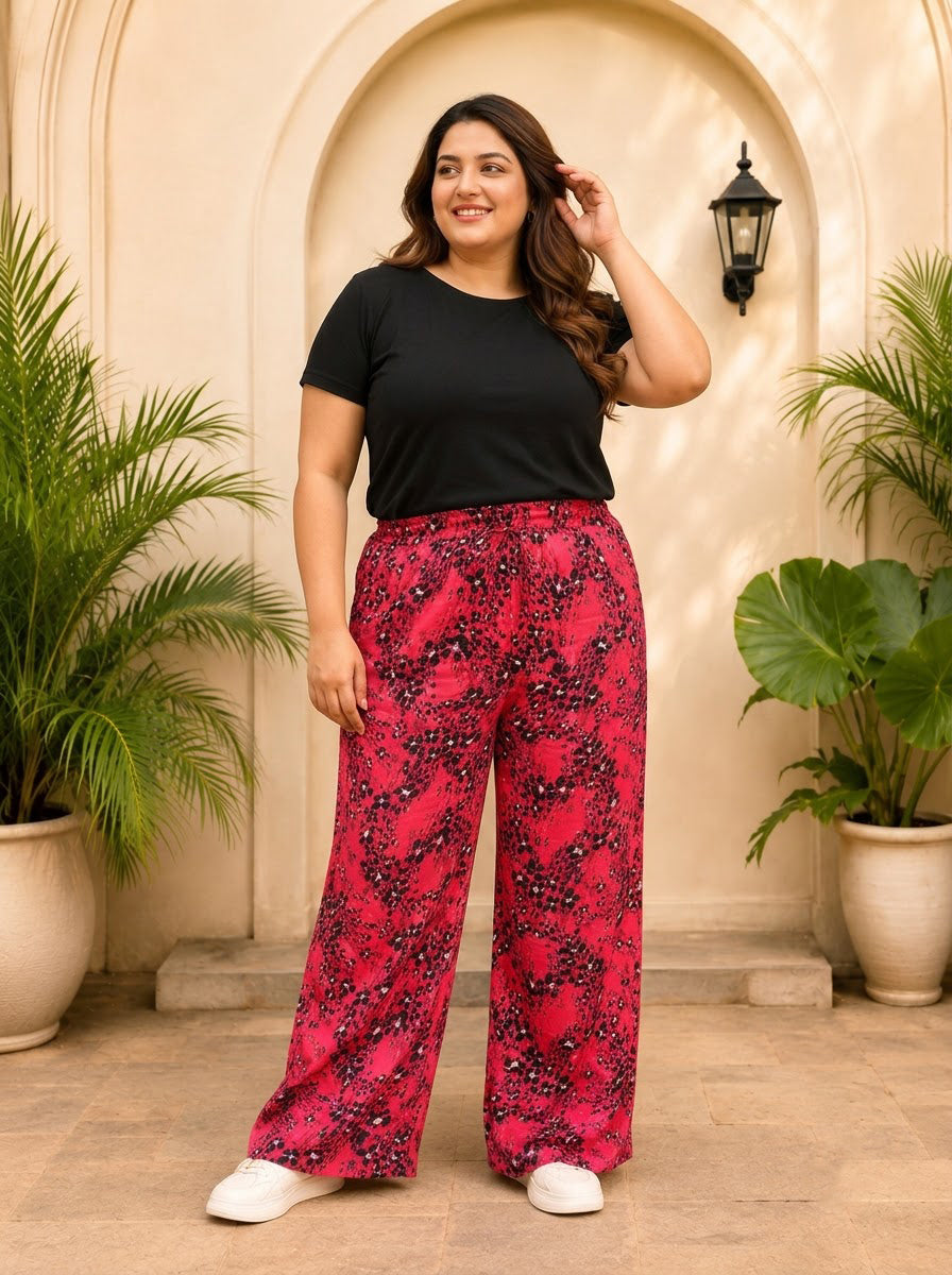 Plus Size Pink Floral Print Viscose Pant