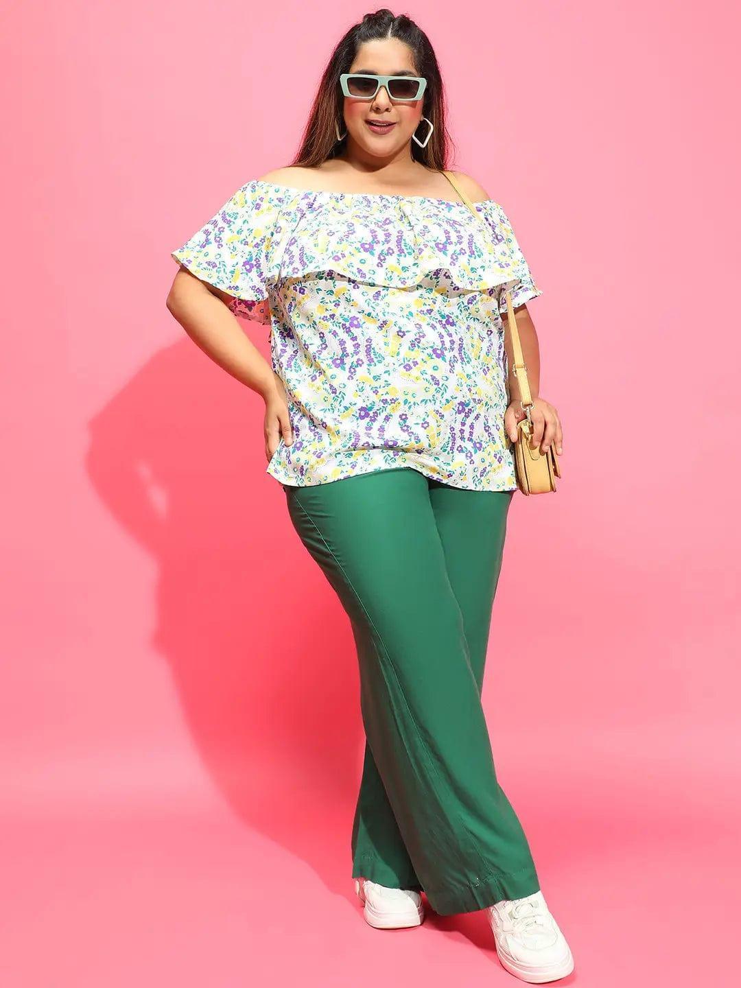 Aligned Green Tie-Knot Detail Elasticated Plus Size Pant - oxolloxo